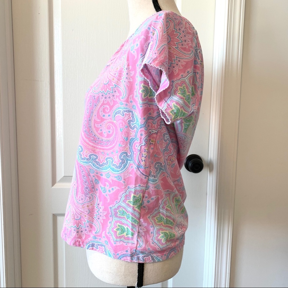 LAUREN RALPH LAUREN Pink Paisley Short Sleeved Top—SZ. Medium - Picture 2 of 8